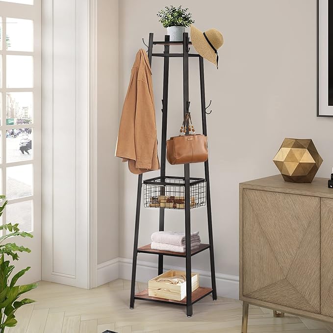 VECELO Coat Rack Freestanding, Entryway Hanger Stand, Umbrella Holder
