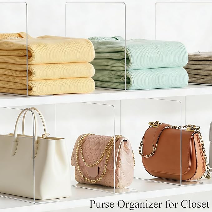 Shelf Dividers for Closet Organization: 12" Tall x 12" Deep Acrylic Closet Shelf Dividers for Clothes Sweater Purse - Clear Organizers and Storage Separators for Home Space Saver Enthusiasts