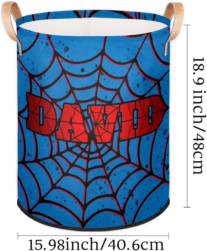 Spider Wed Personalized-Laundry-Hamper-Basket for Kids Custom Name Collapsible Storage Organizer Bin Dirty Clothes Toys Hamper for Boys Nursery in Laundry, Bedroom, Bathroom Gold