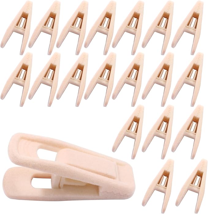 Hordion 20Pcs Pink Velvet Hangers Clips, Strong Finger Flocked Clips Felt Velvet Clip for Pants Skirt Thin Felt Hangers (Light Pink)