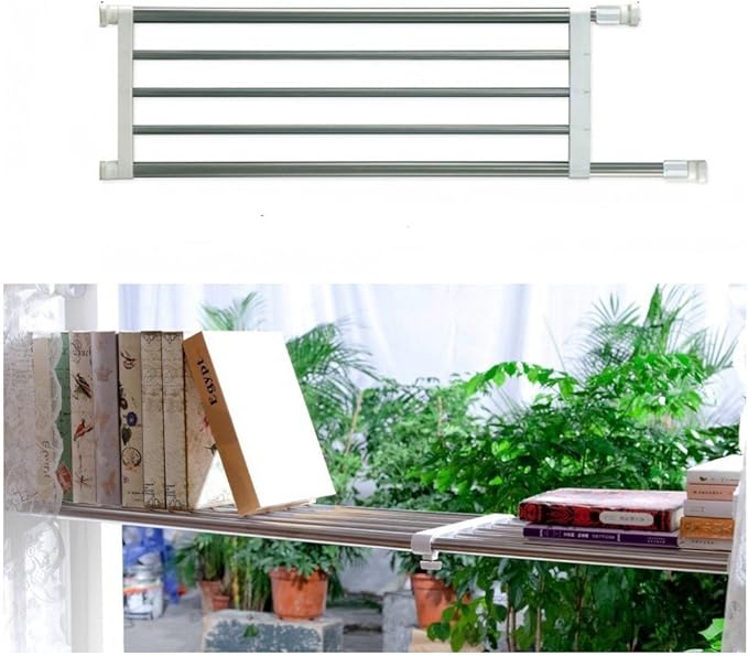 BAOYOUNI Closet Tension Shelf & Rod, Bathroom Kitchen Garage Telescopic Storage Rack, Expandable Adjustable Separator Wardrobe Cupboard Space Saving Divider, Ivory, 46''-74''