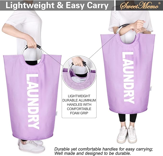 Laundry Basket Large Collapsible Clothes Hamper Bag with Handles – Foldable Freestanding Laundry Sorter for Dirty Clothes in College Dorm, Apartment, or Laundry Room – 95L (Purple)