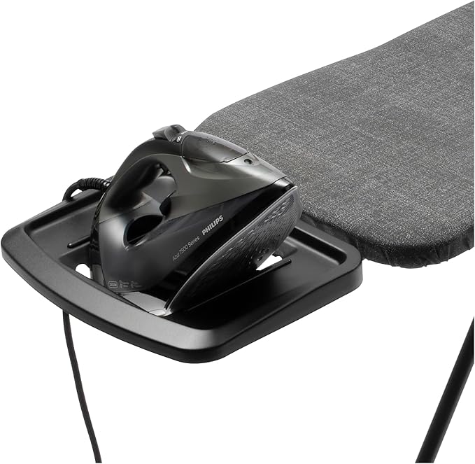 Brabantia - Ironing Board B – Solid Steam Iron Rest – Adjustable Height – Non-Slip Rubber Feet – 100% Fairtrade Cotton Cover with Foam Padding – Foldable – Denim Black – Size B (49 x 15 in)