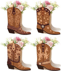 16Pcs Western Cowboy Boots Flower Boxes Centerpiece Brown Boots Shape Box Decorations Western Cowboy Boot Vase Paper Box for Wild West Rodeo Birthday Baby Shower Decoration