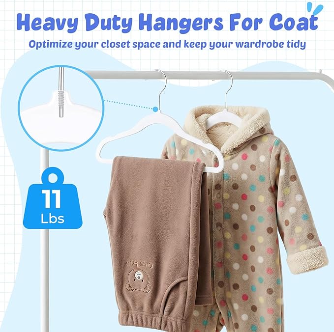HOUSE DAY 11.4 Inch Baby Hangers 50 Pack - Plastic Kids Hangers Space Saving Thin Profile, Children Closet Organizers with Rotatable Hook of 360°, Heavy Duty for Toddler Clothes Nursery - White