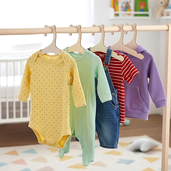 40PCS Baby Wooden Hangers with Cute Bear Ears, 9inch Non Slip Girl Boy Wooden Baby Hanger for Kids' Coats, Suits, Dress, Pants and Jackets
