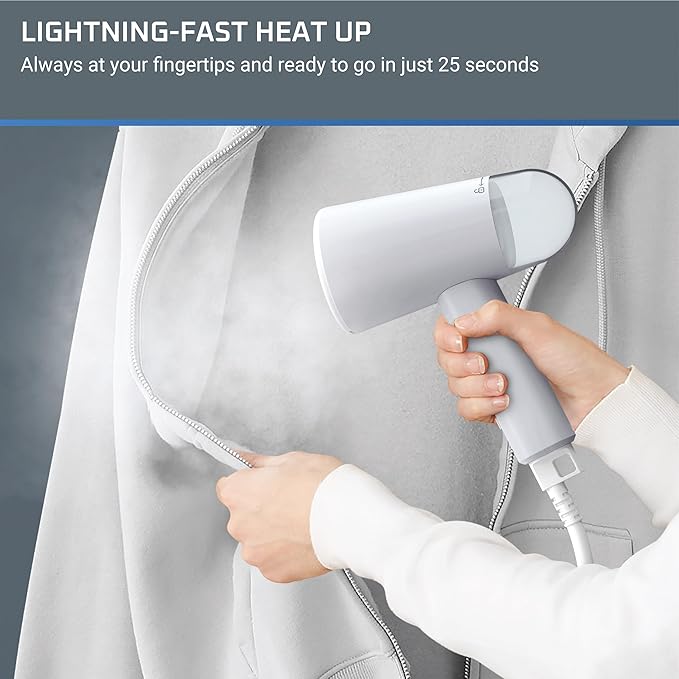 Rowenta Travel Steam Handheld Steamer 2.3 Oz Tank Capacity, Foldable,Easy Steam, Effortless wrinkle removal, 1100 watts Portable, Ironing, Fabric Steamer, Vacation Essentials, Gray, DR1011