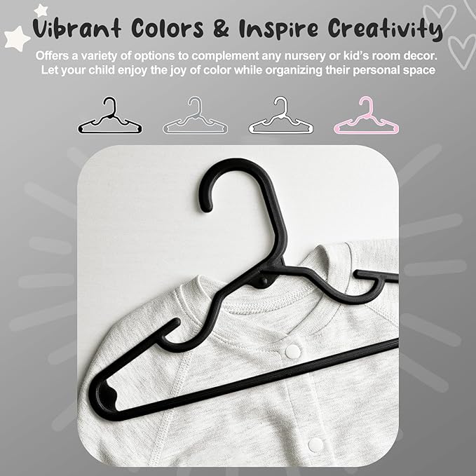 HOUSE DAY Premium Baby Hangers 60 Pack, 11 Inch Kids Plastic Hanger Black, Slim Childrens Hangers for Infant, Toddler, Child Clothes, Durable Baby Clothes Hanger for Closet