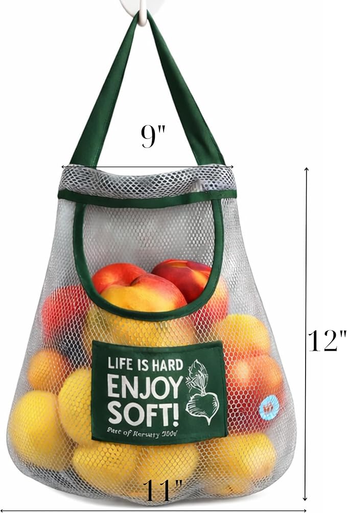 Durable Reusable Hanging Storage Mesh Bags for Fruits, Vegetables, Garlic, Ginger & Potatoes, Kitchen Storage Mesh Bag, Breathable Storage Bags for Pantry, Home Decor & Kitchen Decor (2 blue bags)