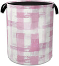 Pink Plaid Laundry Basket Collapsible Laundry Hamper with Handle, Oxford Clothes Toy Storage Bin for Bathroom Bedroom Room Decor, Gift Basket 16" X 20.8"