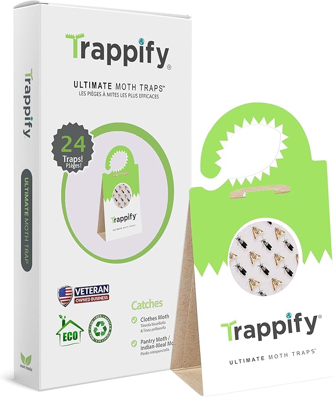 Trappify Ultimate Adhesive Moth Traps for Clothes - Monitoring Pantry Moth Traps for Home, Kitchen, Closet, Cabinet, Storage Rooms, Cupboard |Easy Setup (24 Pack)