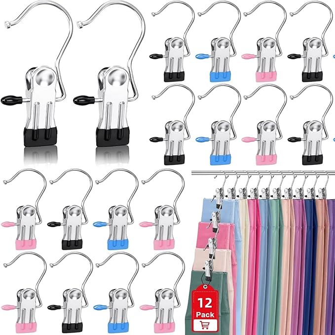 Boot Hangers Clips for Closet, Laundry Hooks Hanging Clips Clothes Pins Boot Holder Clips Space Saving Portable for Travel Tall Boots Socks Towel Jeans Hats (12, Multi)
