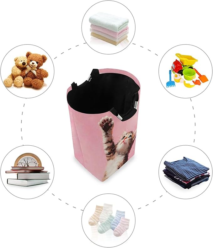 xigua Kitten Large Laundry Hamper with Handle, Foldable Clothes Hamper Collapsible Storage Basket for Toys and Clothes Organization in Bedroom, Bathroom, and Laundry Room