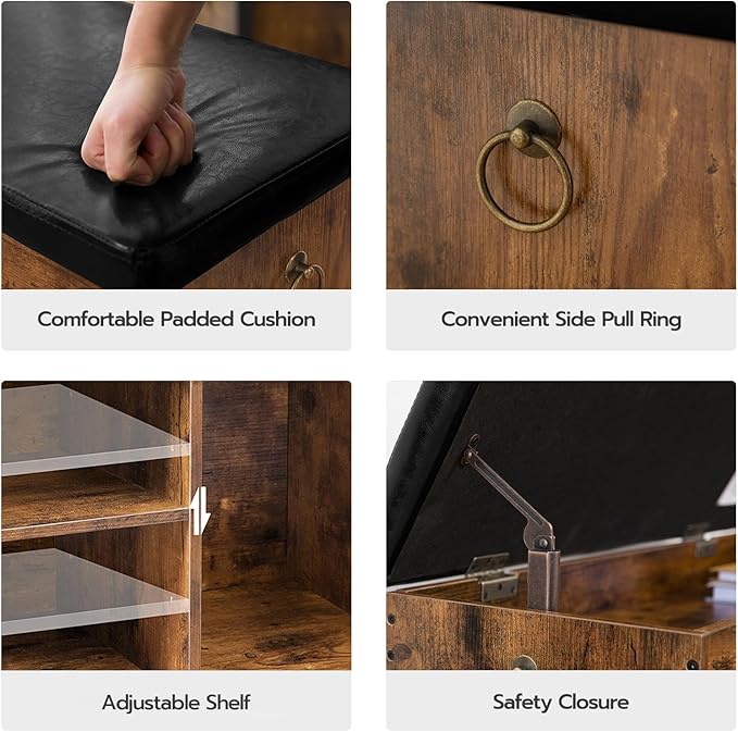 HOOBRO Shoe Storage Bench with Padded Cushion, Entryway Bench with Flip-Open Storage Box and Adjustable Shelf, Shoe Rack with Hidden Compartment, for Entryway, Living Room, BF40HX01