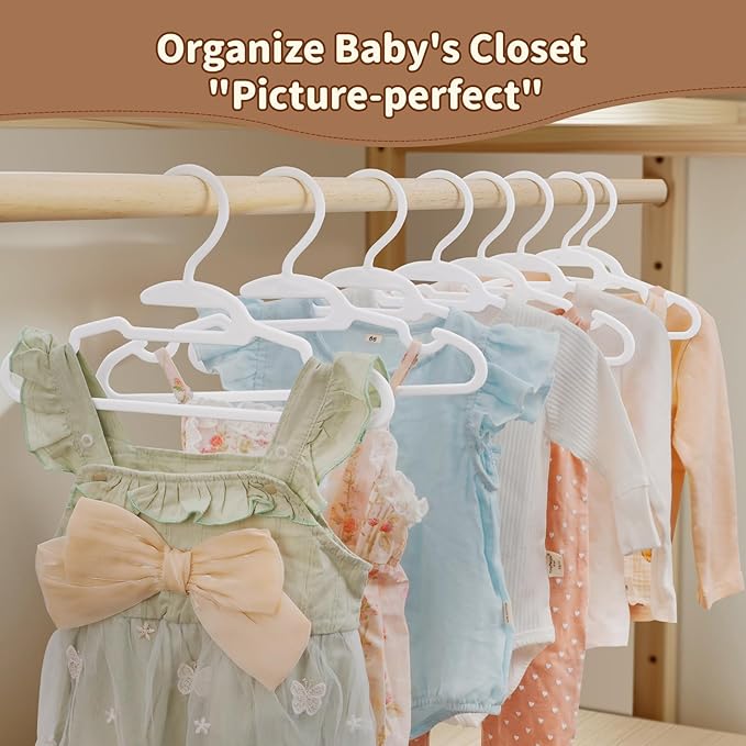 Baby Hangers - 70 PCS Kids Plastic Hanger, 11.4 in White Childrens Hangers for Clothes Closet Nursery, Non-Slip & U-Shape Toddler Hanger for Babies Kids Child Infants, Non-Distorting Design
