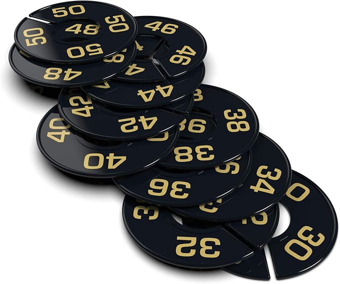 Round Rack Size Divider - Men's Sizes (30-50 Even) (11, Black with Gold Print)