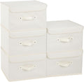 Fabric Storage Bins Cube Organizers with Flip-Top Lid and Handles,Storage Boxes for Organizing Home,Office,and Closet,Beige,5 Pack 13 X 9.1 X 7.9 in