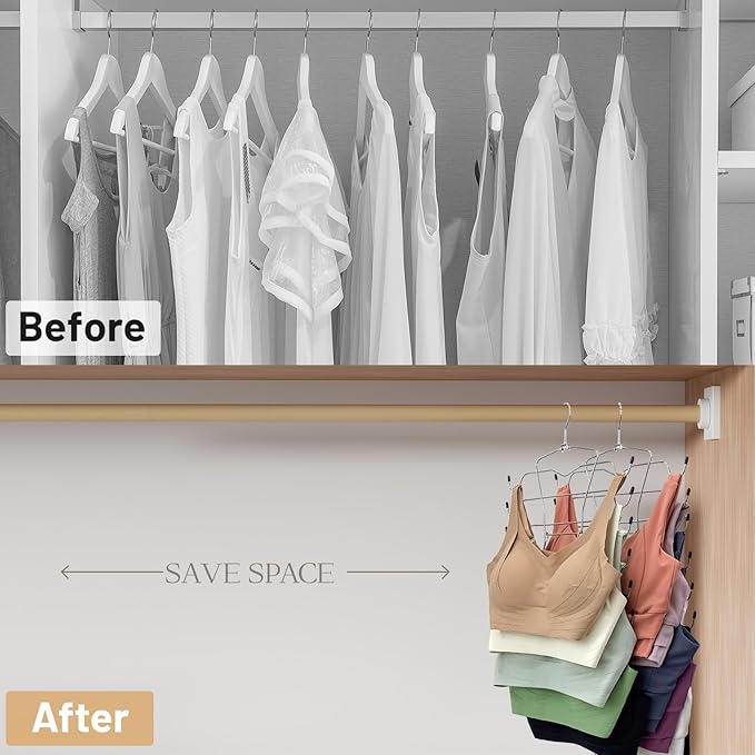 Tank Top Hangers Space Saving,Hanging Closet Organizer,6 Tiers Bra Hangers with 360° Swivel Hook,Closet Organizers and Storage,Dorm Room Essentials for Girls-6 Pack