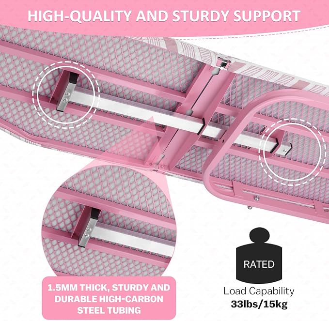 Wall Mounted Ironing Board Adjustable Height, 36 x 12 Inch Fold Away Iron Board Wall Mount Space-Saving Ironing Board with Removable Heat Resistant Cover for Small Spaces Home Laundry Room Pink