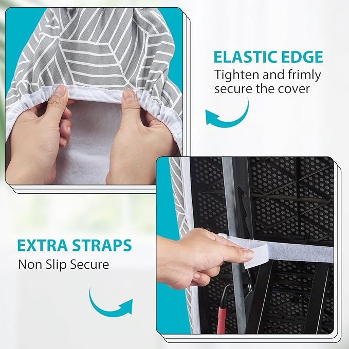 Seiritex Ironing Board Cover with Padding 15 x 54 inch Standard Full Size, Heat Reflective with Hook and Loop Fasteners, Thick Padding with Elasticized Edges, 3 Layers Iron Board Cover (Gray Cube)