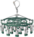 Drying Rack for Sock, Stainless Steel Sock Drying Rack with 24 Clips, Swivel Hook Windproof Hanger for Sock, Bras, Towel, Underwear, Laundry, Hat, Scarf, Pants, Gloves (Green)