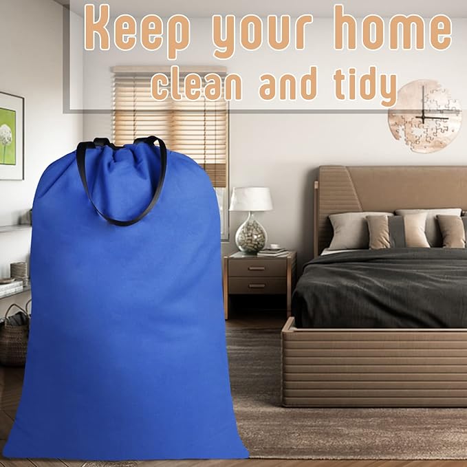 Sanlykate Large Canvas Cotton Laundry Bag with Drawstring & Handles, Heavy Duty Durable Dirty Clothes Organizer, Tear Resistant Hamper Liner Storage Bag, Travel Sack, 25.5 x 34inch - Royal Blue