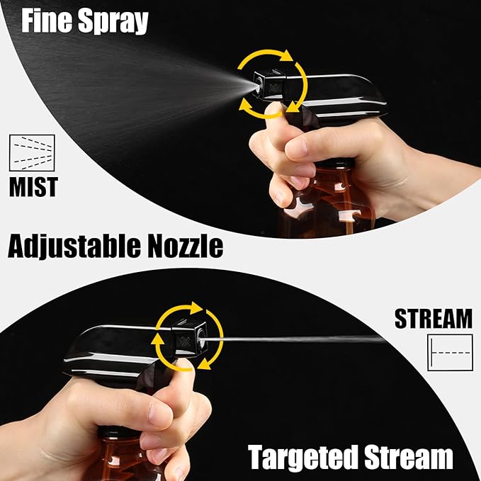 Water Spray Bottle for Hair, Small Squirt Bottle Amber & Frosted Clear, 10.1 oz Refillable Empty Mister Spray Bottles with Adjustable Mist/Stream for Hair, Plant, Pet, Cleaning, Cooking