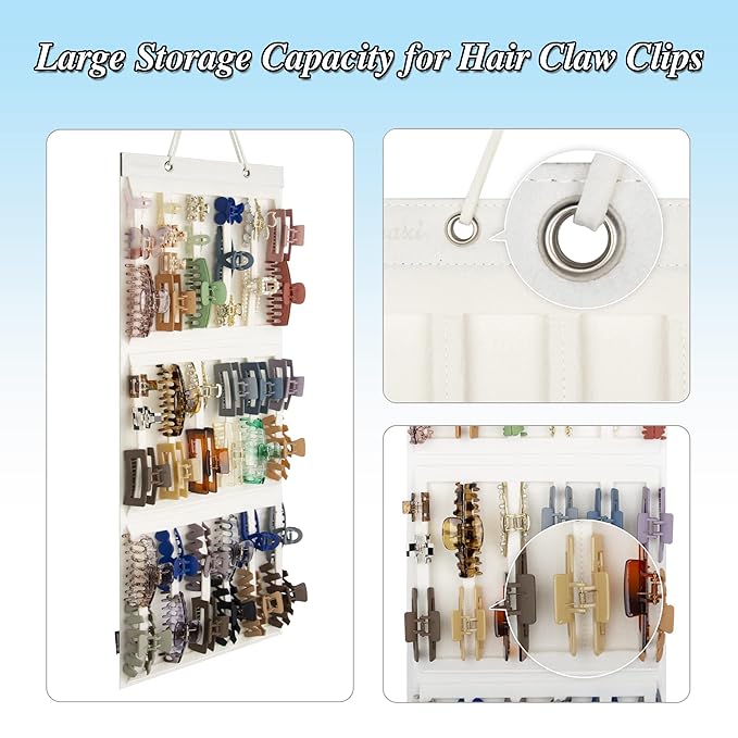 Hanging Claw Clips Holder for Women, Claw Hair Clips Storage Organizer for Lady, Hair Banana Barrettes and Butterfly Jaw Clip Display Stand Holder. (Ivory white)