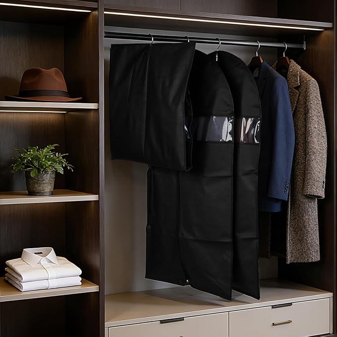 Lzerking Premium Garment Bag 8-Pack, 43 Inch Garment Bags for Hanging Clothes, Suit Bags for Travel with Clear Window, Sweater, Coat & Suit Storage