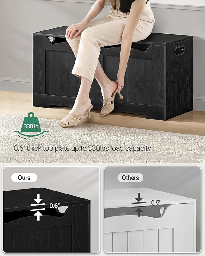 43.3" Storage Chest, Extra Large Storage Bench Trunk with 2 Hinges, Wooden Box, Lift-Top Chest Organizer, Shoe Bench for Entryway, Bedroom, Living Room, Black SB25504X