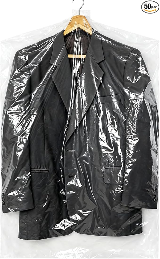 50 Pack Clear Garment Bags Dry Cleaning Bags for Hanging Clothes, 35.4 x 23.6 Inch Plastic Dry Cleaner Bags, Transparent Clothes Covers Dust-Proof Protector Garment Bag for Closet Storage and Laundry