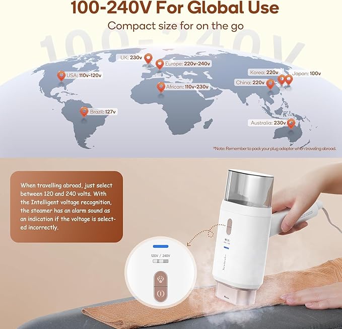 Newbealer Handheld Steamer bundle with Travel Iron for Clothes, Dual Voltage, Powerful Steamer and Dry Iron, Idea Gift