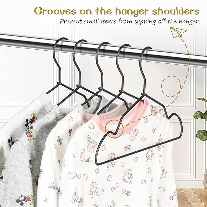 VWV Black Aluminum Hangers, 20 Pack Baby Hangers?12.6 Inch Children Baby Hanger, Sturdy Metal Children Clothes Hangers for Wardrobe, Space-Saving Toddler Hanger