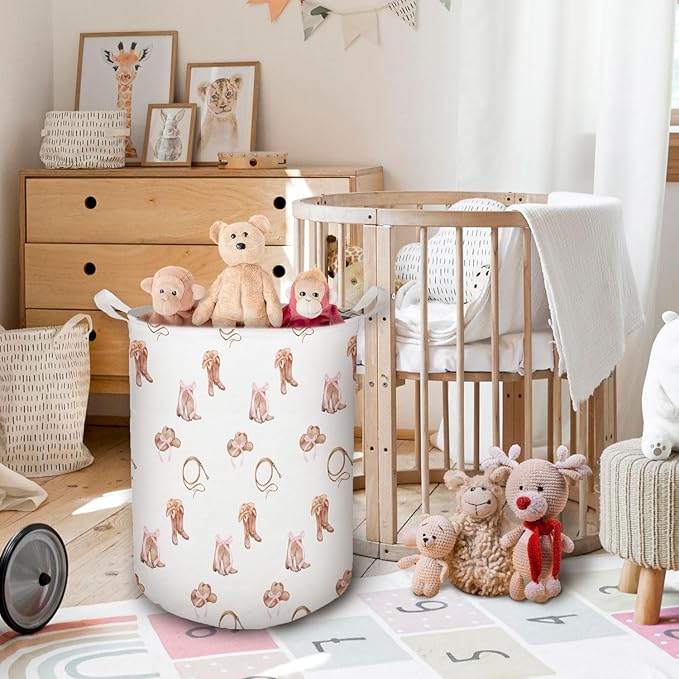 Western Rodeo Bow Cowgirl Laundry Basket, Toybox for Girls Room, Western Laundry Basket Hamper Waterproof Collapsible Clothes Toys Storage Bin Organizer for Bedroom Bathroom Girls Room Dorm