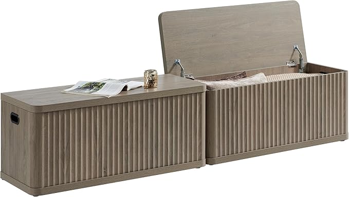 SICOTAS Storage Bench 80.4" Wide Shoe Bench with Lift Top Large Wooden Storage Chest Trunk Modern Blanket Chest with 4 Safety Hinges & Seating for Bedroom Entryway Living Room Hallway