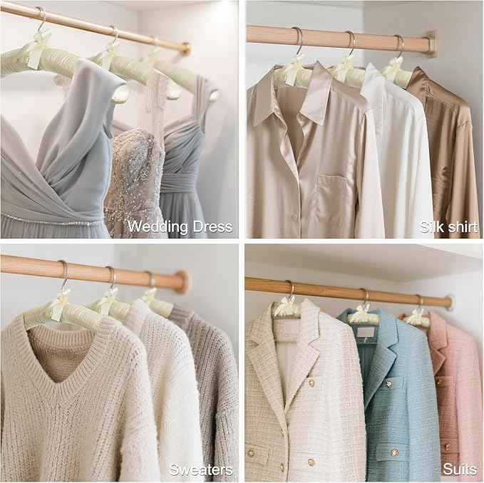 Anti-Slip Satin Padded Clothes Hangers with Rotatable Hooks No Shoulder Bump for Women Heavy Sweaters, Coats, Suits, Floral Pattern with Satin Bow, 360° Swivel Hook, Set of 5 (Feathers)