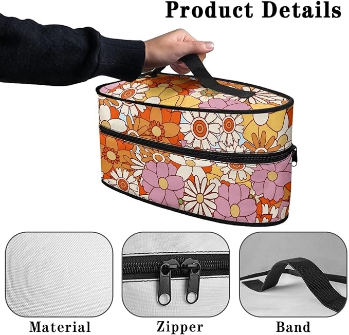 Hippie Flower Iron Storage Bag Fits for Accessories Travel Irons, Lightweight Colorful Clothes Iron Storage Case with Smooth Zipper