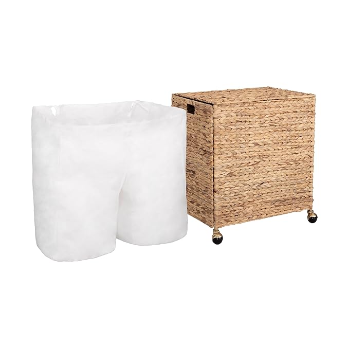 Seville Classics Premium Natural Handwoven Portable Laundry Bin Basket with Carrying Handles, Household Storage for Clothes, Linens, Sheets, Toys, Rattan, 3-Piece Hamper Set