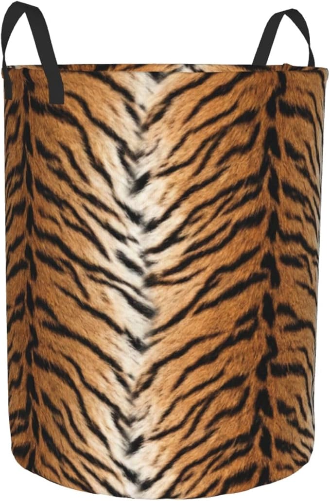 Tiger Animal Texture Round Laundry Hamper Storage Basket Toys Clothes Organizer Bin For Home Bathroom Bedroom Dorm Nursery, 38l