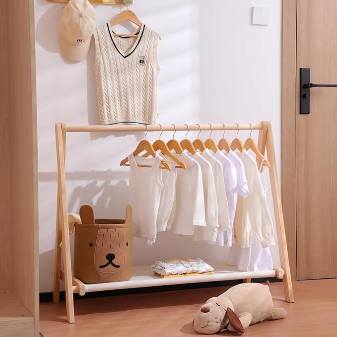 Kids Wooden Hangers 20 Pack, Natural Wooden Baby Hangers with Smooth Finish, Solid Wood Children Hanger for Clothes with Precisely-Cut Notches, Swivel Hook Baby Clothes Hanger for Closet