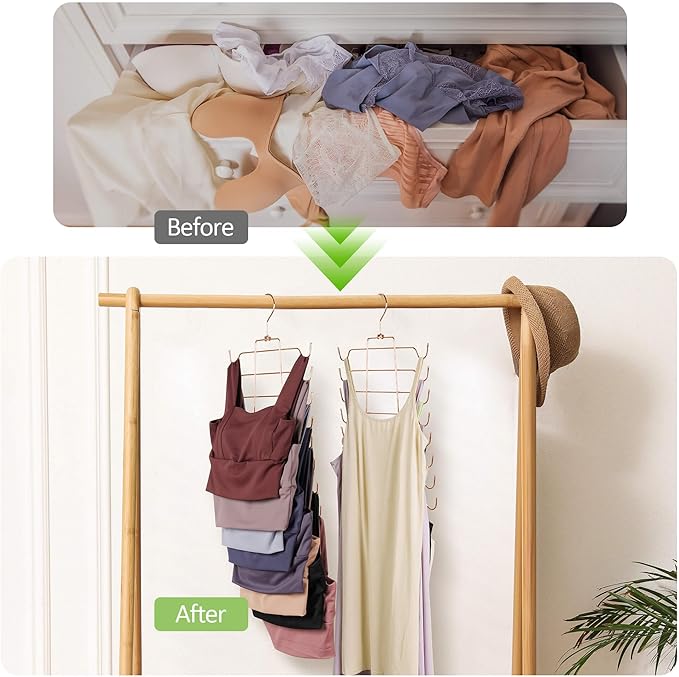 2 Pack Bra Hanger, Space Saving Tank Top Holder, Sturdy Metal Sport Bra Organizer, Rose Gold