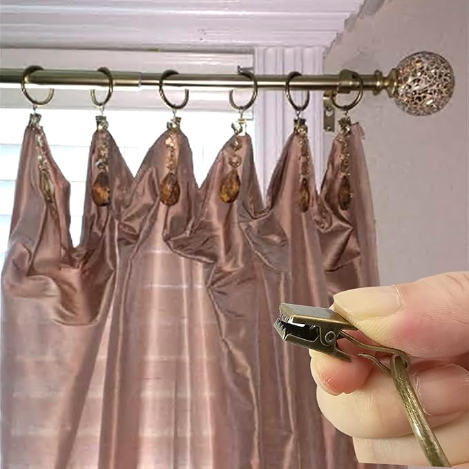 WeeksEight 40 Pack Bronze Curtain Rings with Clips, Curtain Hooks Hangers Clip Rings for Hanging Drapes Bows Hat, Drapery Rings 1.5 in I D, Fits up to 1.2 in Diameter Curtain Rod.
