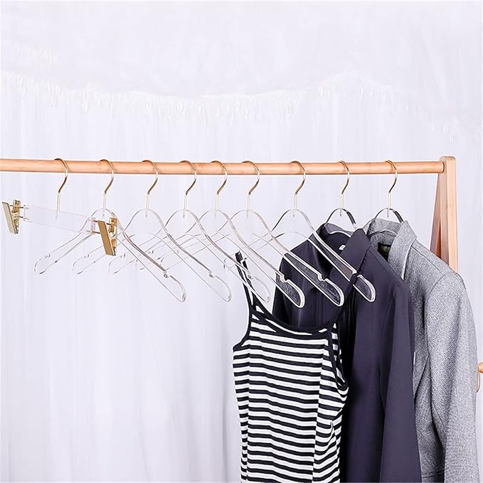 Acrylic Hangers with Gold Hook Clear Clothing Standard Hangers for Women's Weddings and Bridesmaid Hangers