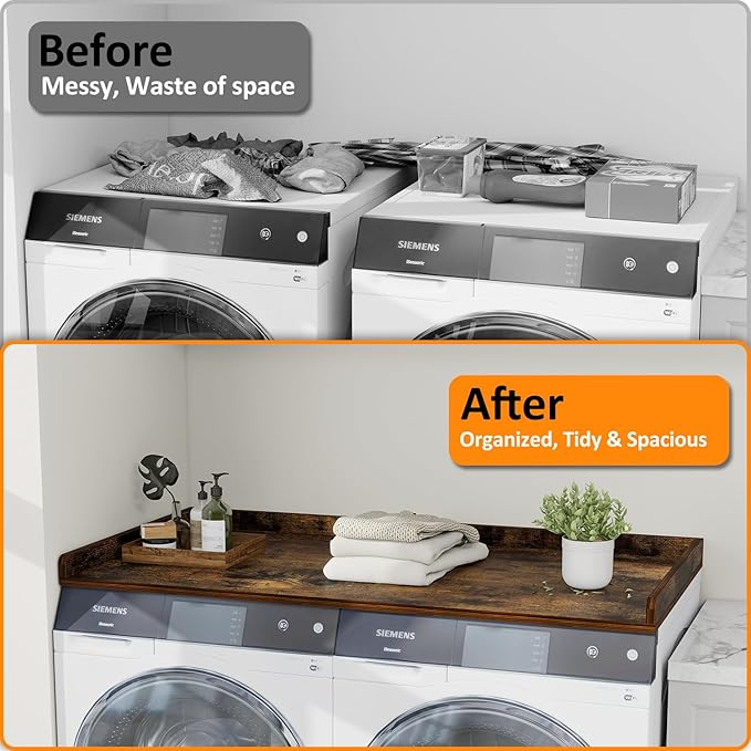 Washer Dryer Countertop, 54" Width * 27.4” Depth Washer and Dryer Covers for The Top for Laundry Room Organization, Washer and Dryer Countertop Shelves, Brown