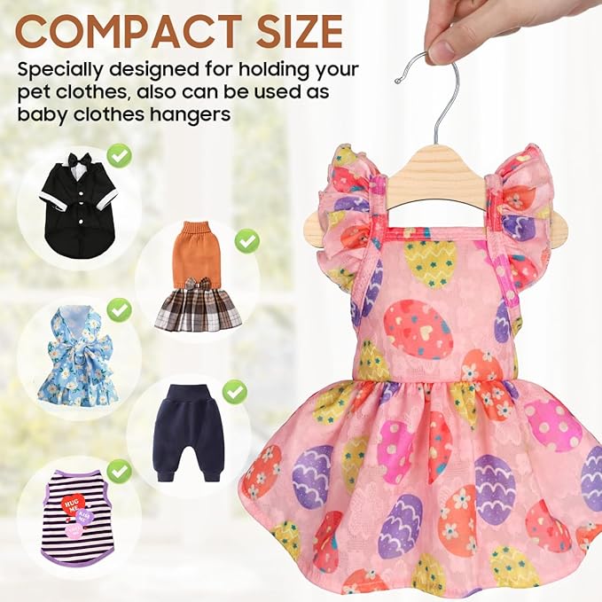 Pet Clothes Hanger Rack Wooden Dog Clothing Hangers Portable Puppy Clothes Organizer Space-Saving 6.89X5.51 Inches for Small Dogs and Cats
