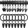 100 Pack Black Curtain Rings with Clips, Curtain Hooks Hangers Clip Rings for Hanging Drapes Bows Hat, Drapery Rings 1 in I D, Fits up to 5/8 in Diameter Curtain Rod.