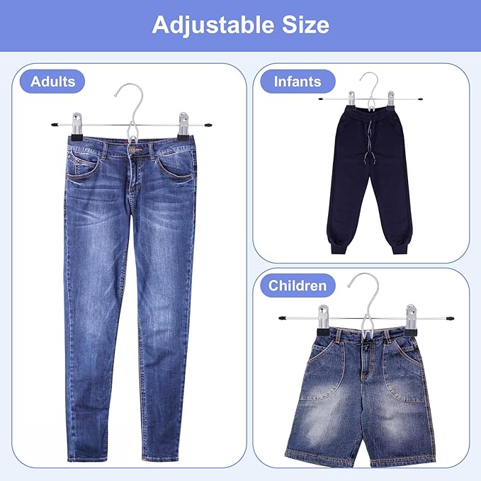 24PCS Skirt Pants Hangers with Clips Space Saving Stackable Hanging Closet Organizer Heavy Duty Adjustable Clothes Storage College Dorm Room Supplies Decor for Shorts Jean Towel Trouser Sock