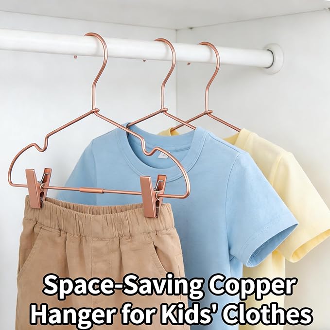 Rose Gold Metal Clothes Hangers with Clips,10 Pack Children 12.6" Baby Toddler Infant Newborn Kids Non Slip Durable Space Saving Baby Clothes Coat Hangers