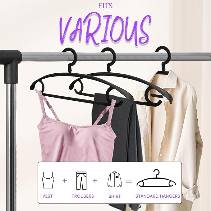 DEDU Plastic Clothes Hangers 20 Pack, Extra Thick Wide Shoulder Coat Hangers with 360° Swivel Hook Non Slip, Sweater Hangers Suit Hanger for Suits, Sweater, Dresses, Pants (Black)