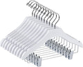 Quality White Wooden Kids Pant Skirt Hanger 10-Pack, Luxury Wave Design Chrome 360 Swivel Hook (10, 13" inch with Clips)